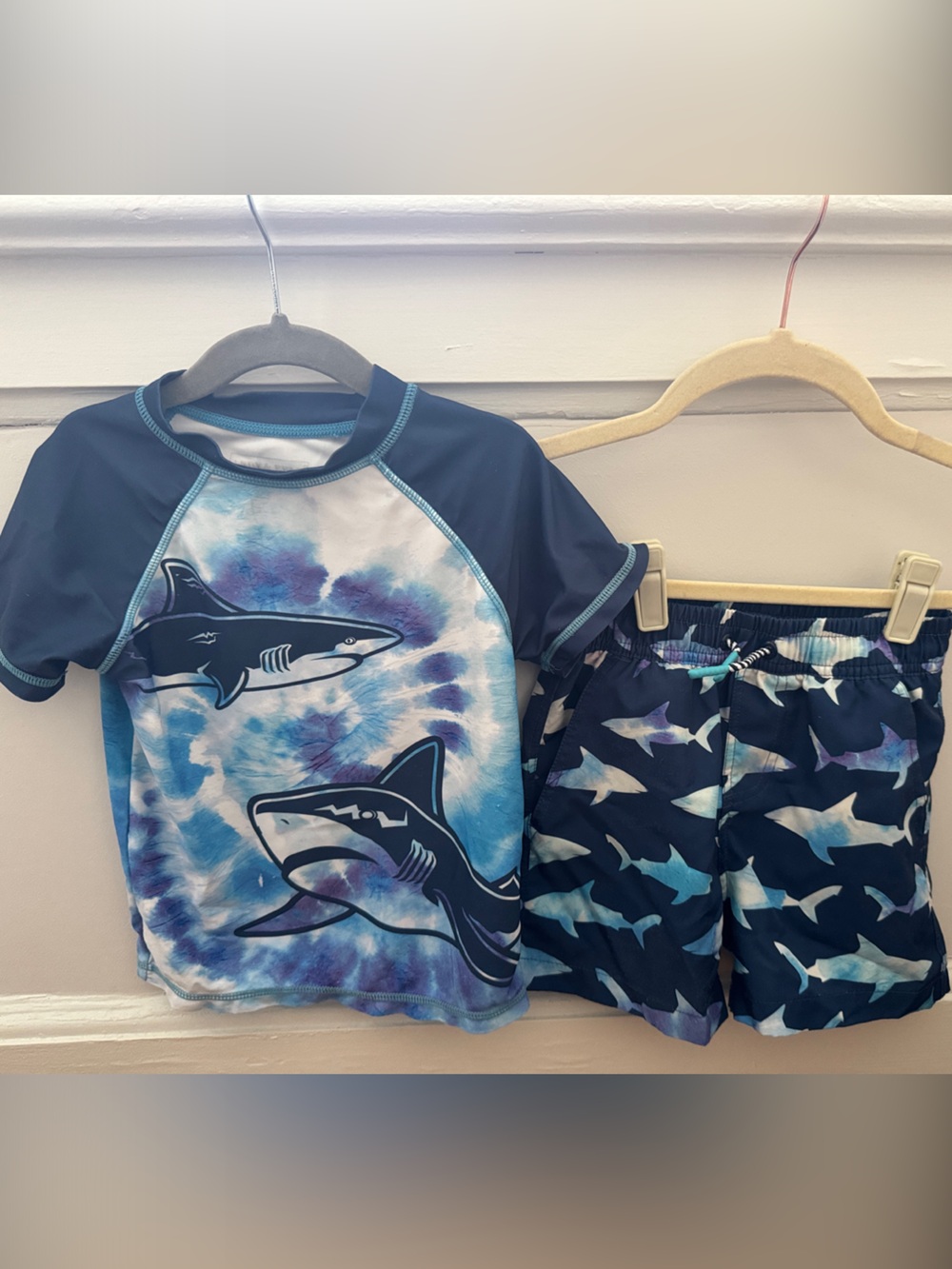 Andy and Evan Kids Shark Rash Guard Swim Set - Blue Size 4T